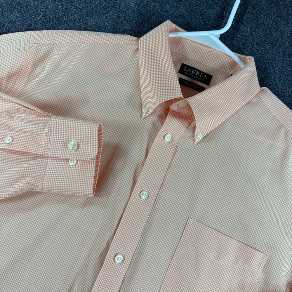 Lauren Ralph Lauren Dress Shirt Mens XL Orange Gingham Stretch Fabric